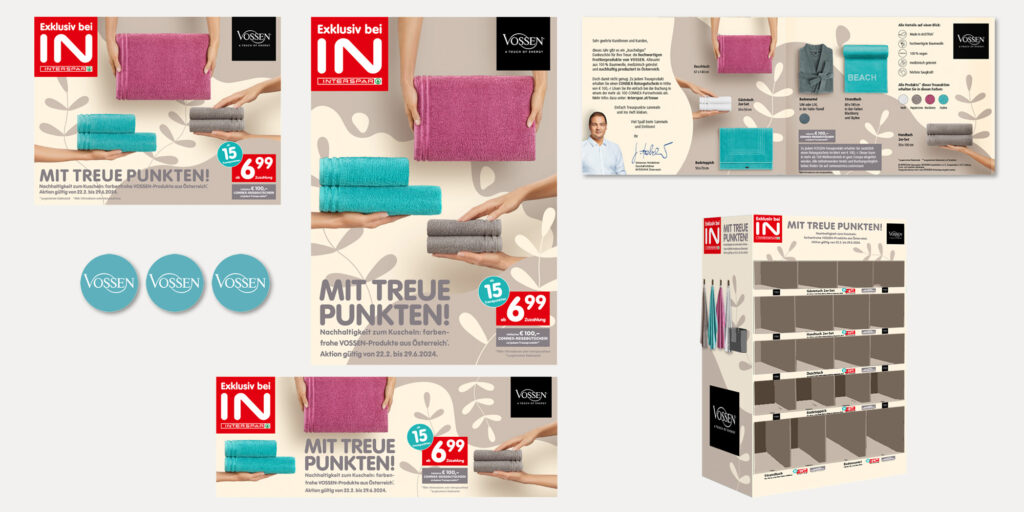 Übersicht der Werbemittel einer Interspar Treuepromotion.