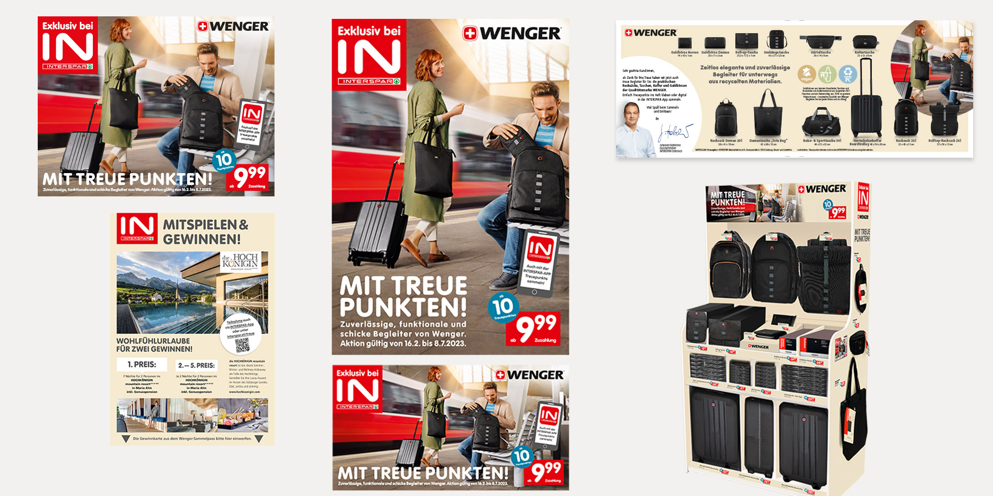 Übersicht der Werbemittel einer Interspar Treuepromotion.