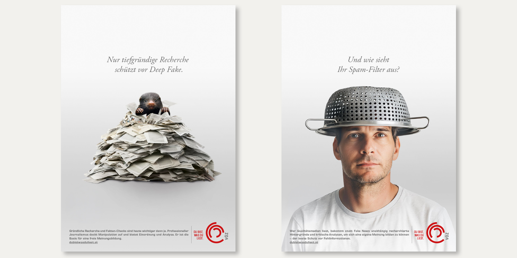 2 Printsujets einer VÖZ-Kampagne.