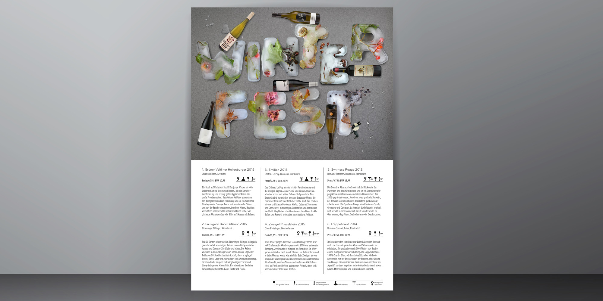 Ein hochwertiger Flyer für eine Weinselektion by Eselböck.