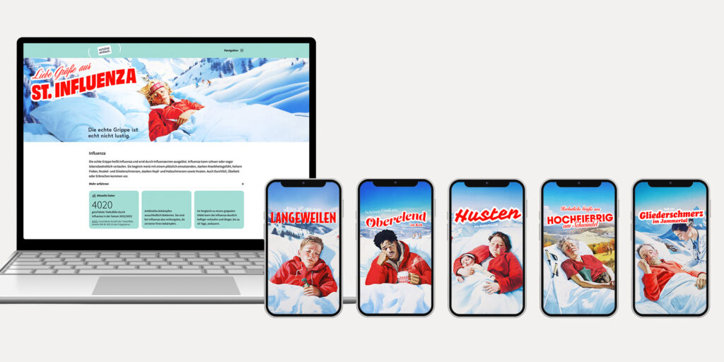 Digitale Umsetzungsbeispiele der Influenza-Kampagne.